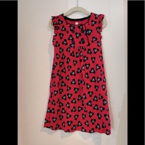 Bright red dress w/ blue graphic pattern, center buttons. Sz 4. Tea collection.